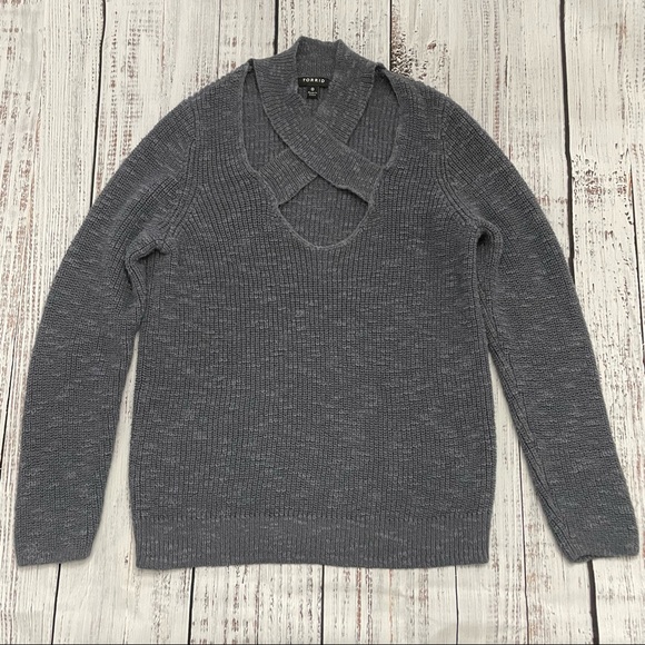 Torrid Cross Front Pullover Gray Sweater - Picture 4 of 8